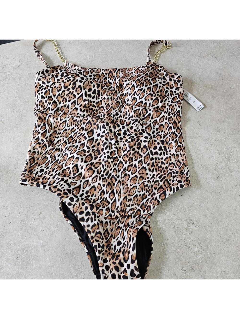 Victoria's Secret Swim Leopard Print One-Piece Swimsuit with Chain Straps, SizeM
